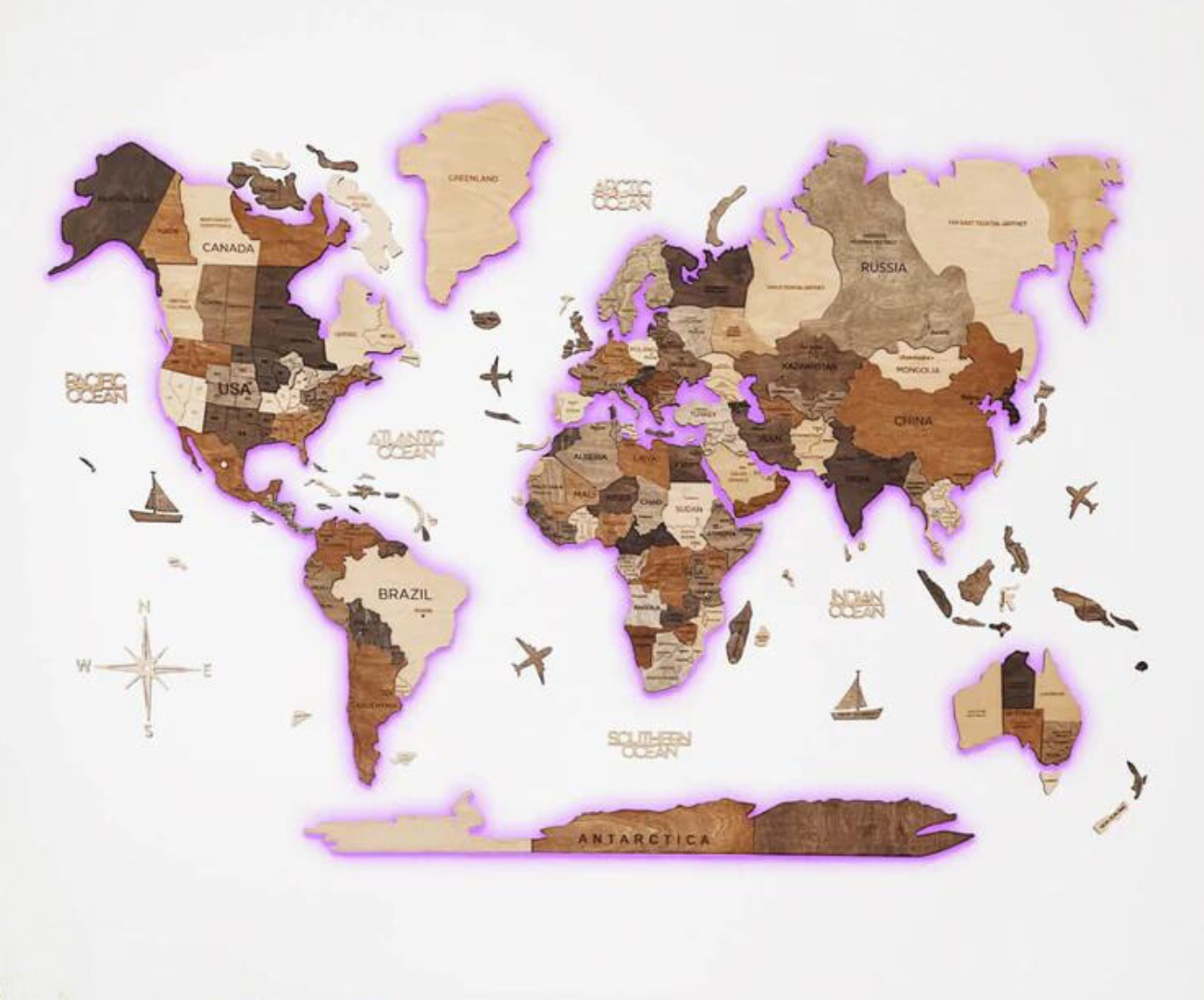 3D LED Wooden World Map 2.0