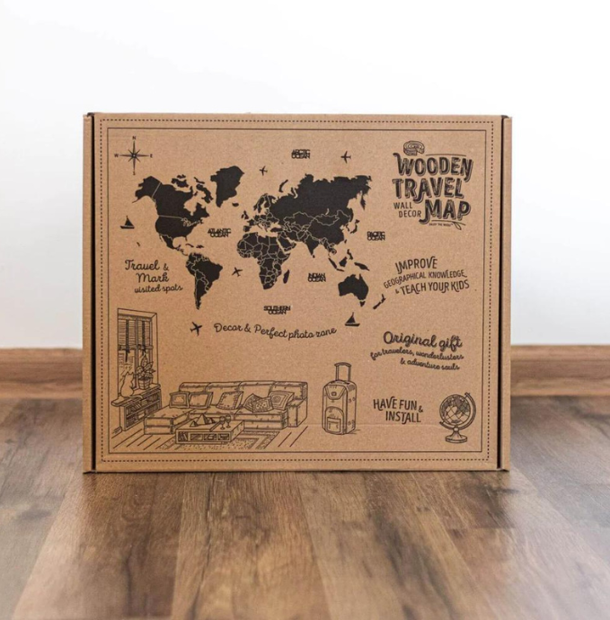 3D Solid Wooden World Map