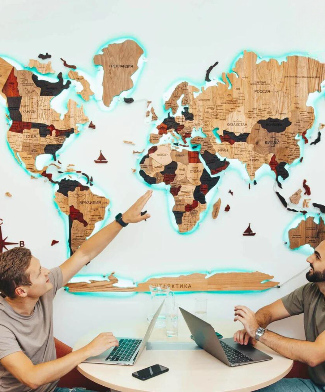 3D Solid Wooden World Map