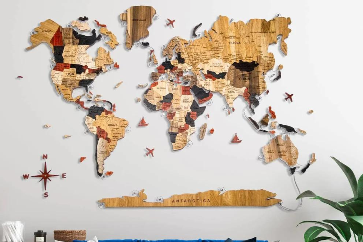 3D Solid Wooden World Map