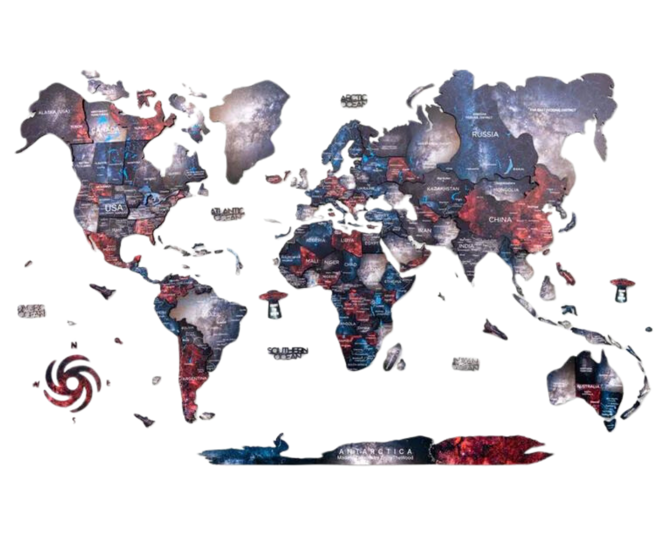 3D Weltkarte aus Holz Alcor