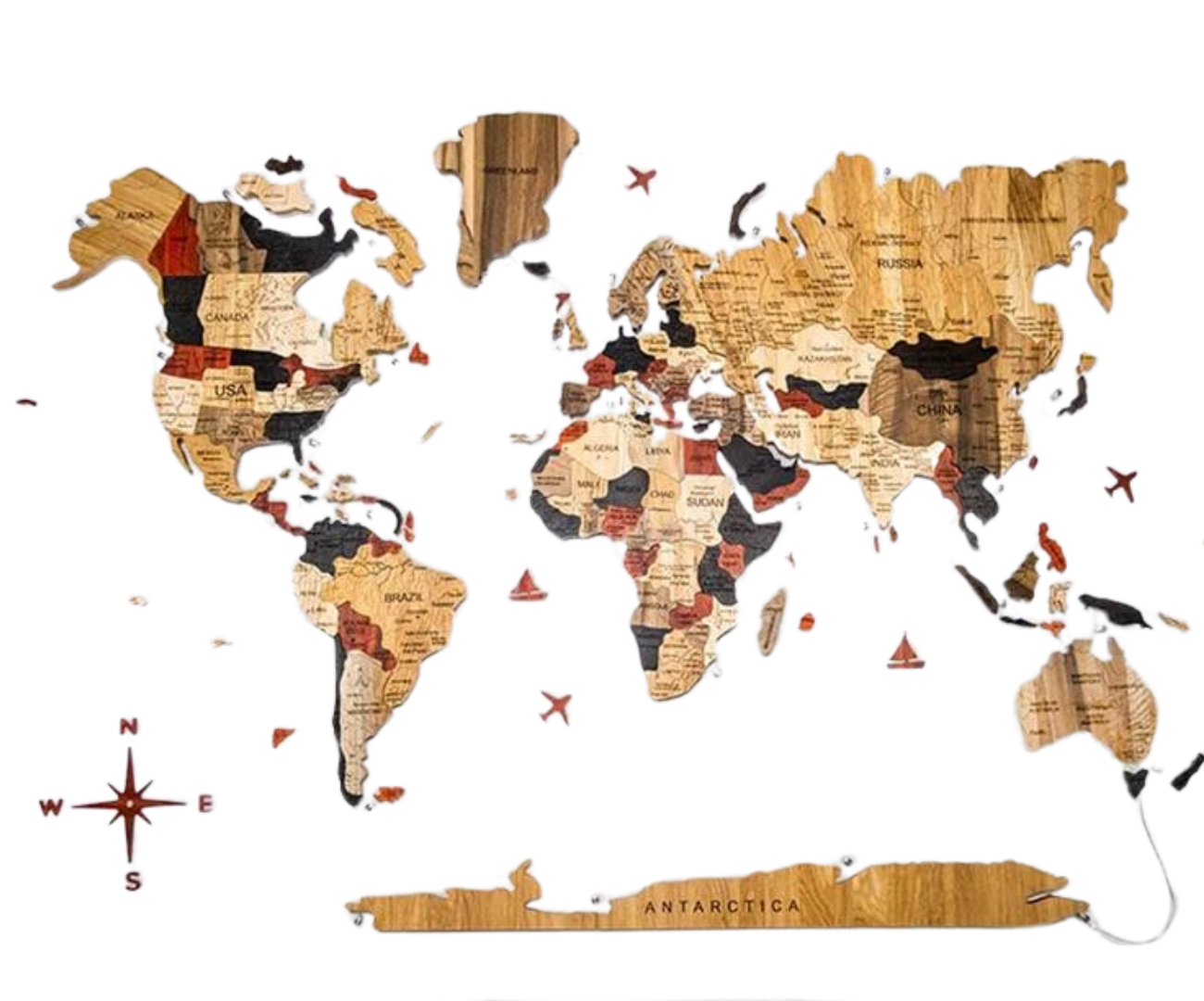 Solide 3D-Weltkarte aus Holz